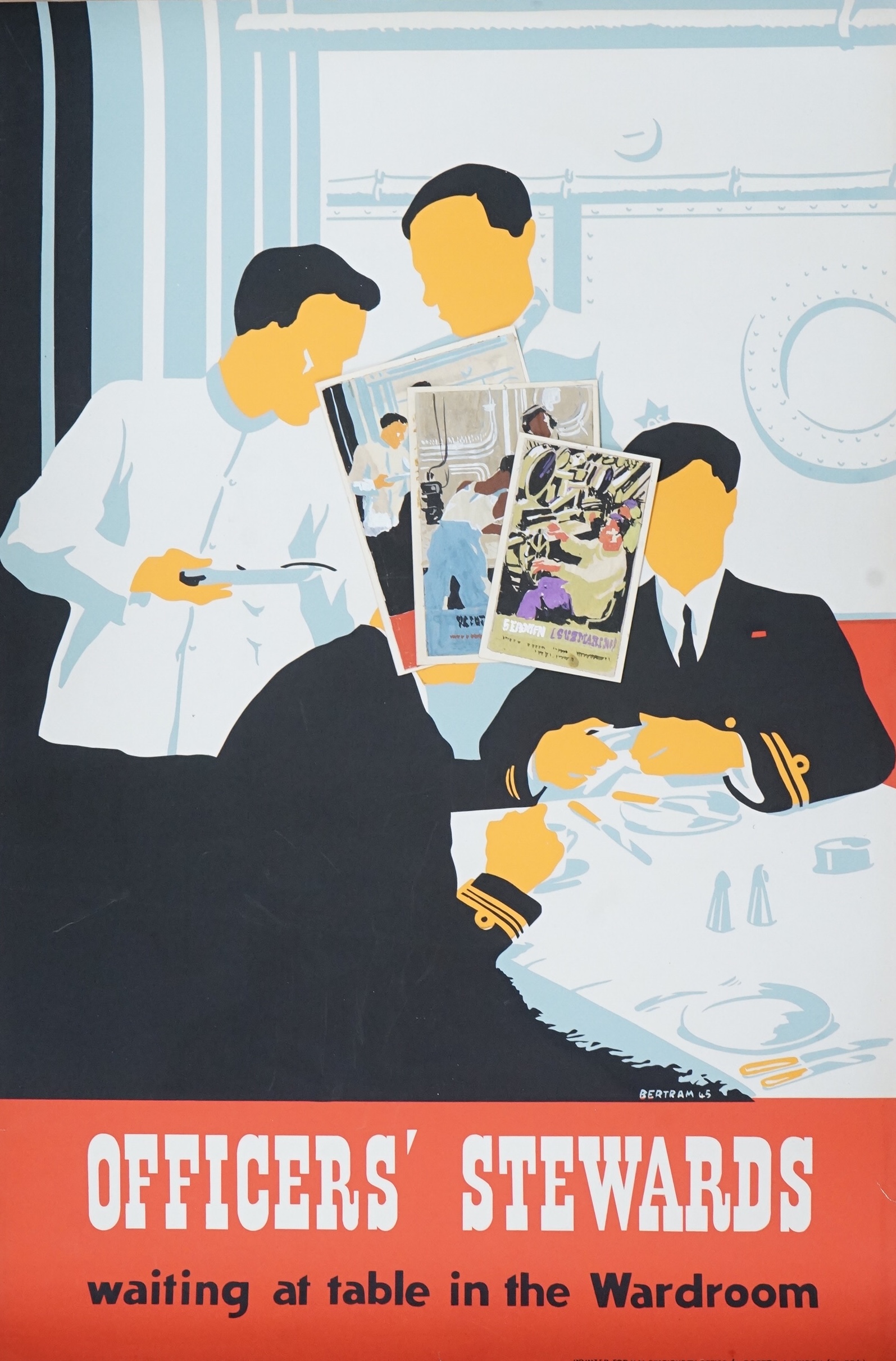Margery Bertram (1909-1990) three British WWII naval posters, from a series pub. by H.M. Stationery Office for the Office of the Senior Psychologist, Admiralty, printed by Scotts, Laindon (51-336), together with the orig